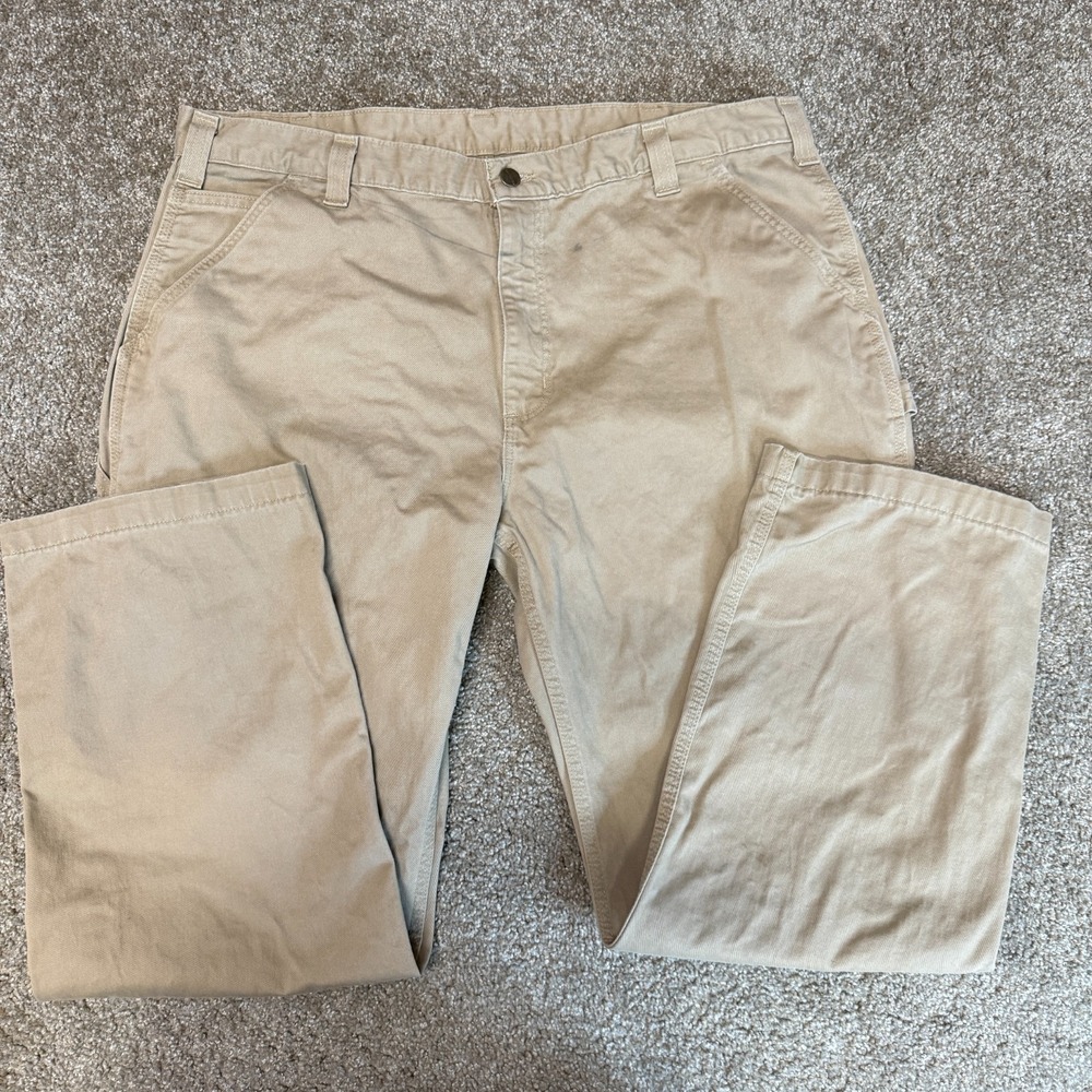 Carhartt Carpenter Pants Mens 42x30 Beige Cotton Workwear Relaxed Fit Mid Rise